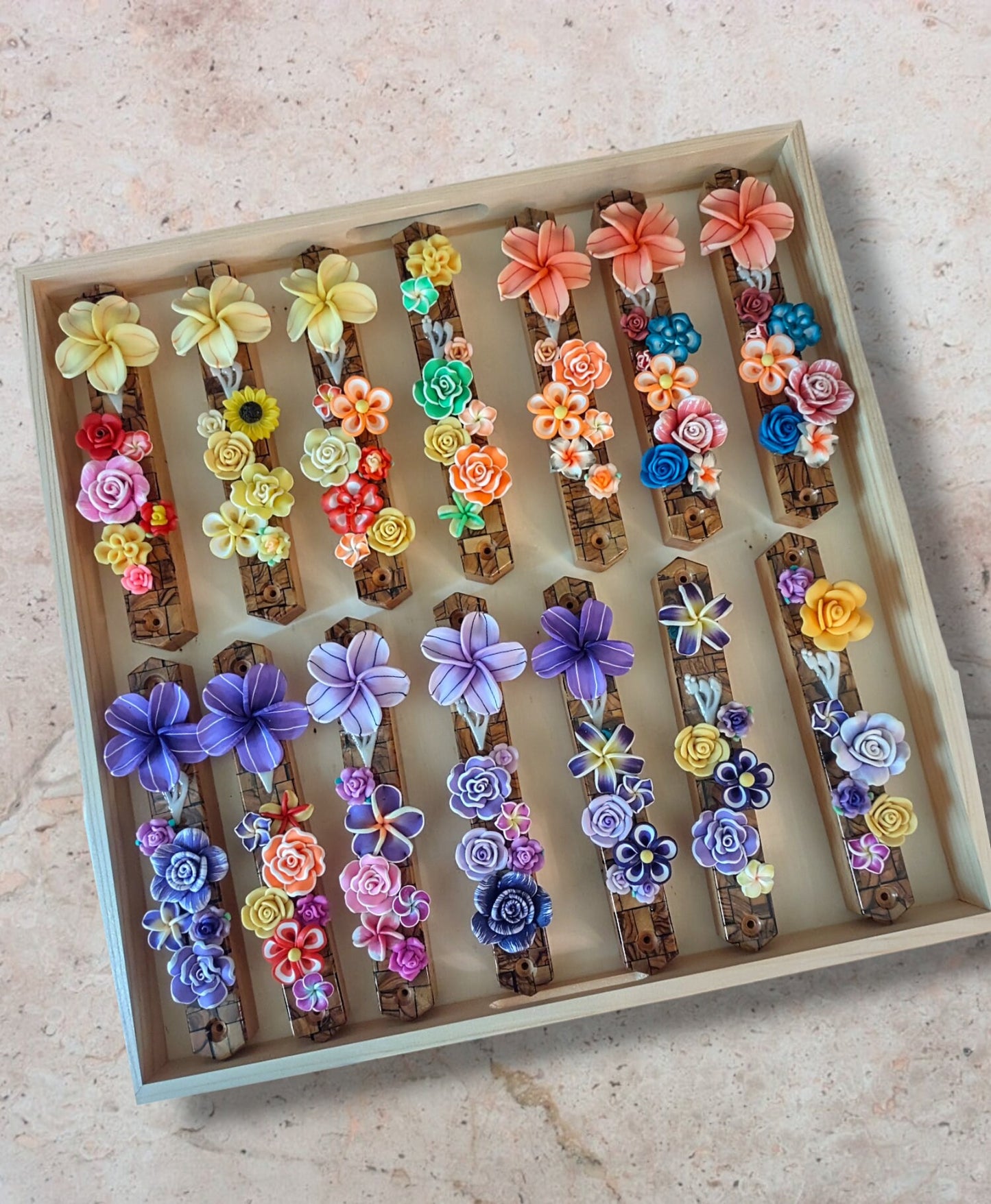 Olive Wood & Flowers Mezuzah Case