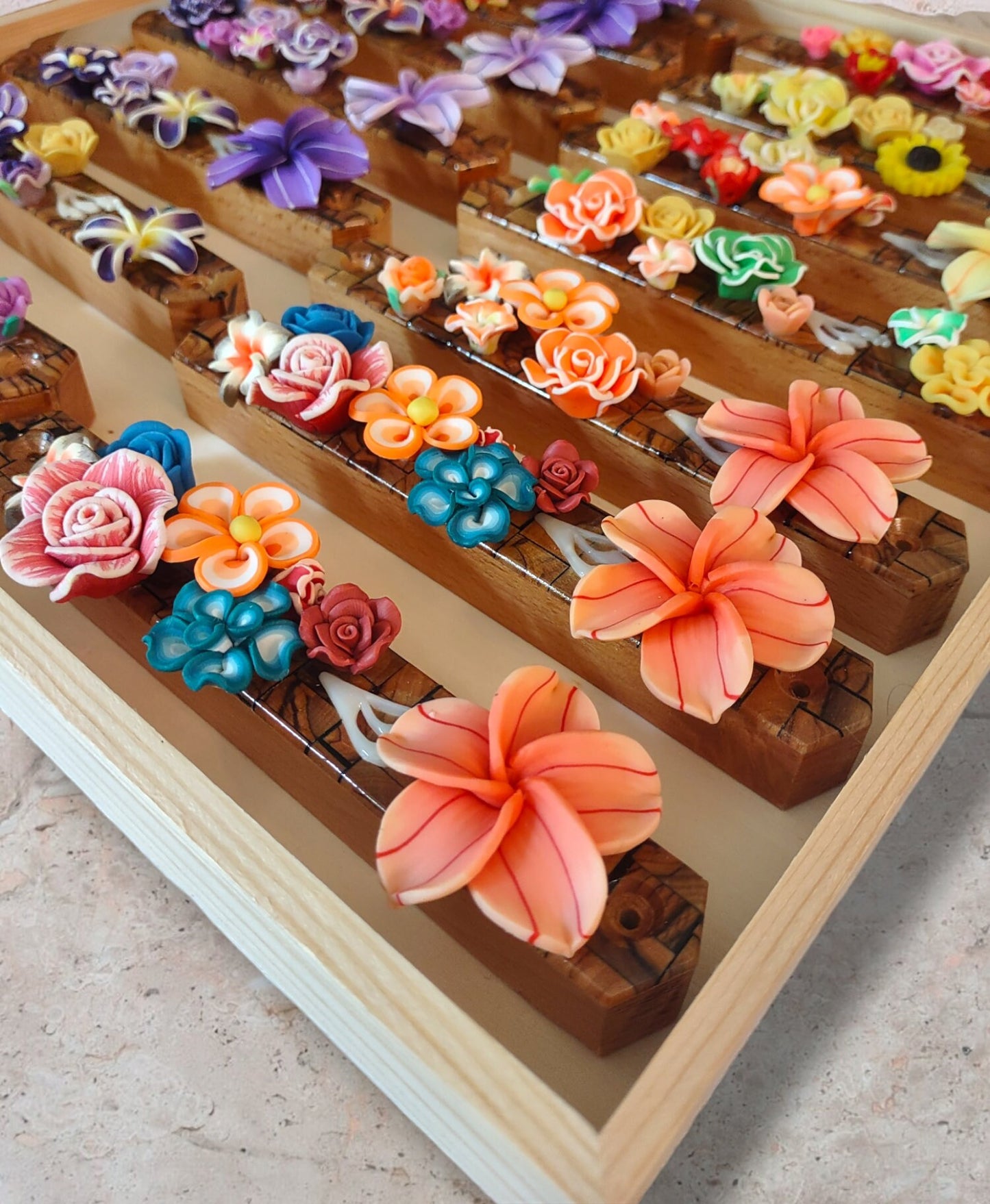 Olive Wood & Flowers Mezuzah Case