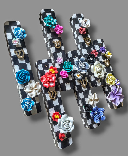 Checks & Flowers Hand-painted Mezuzah Case