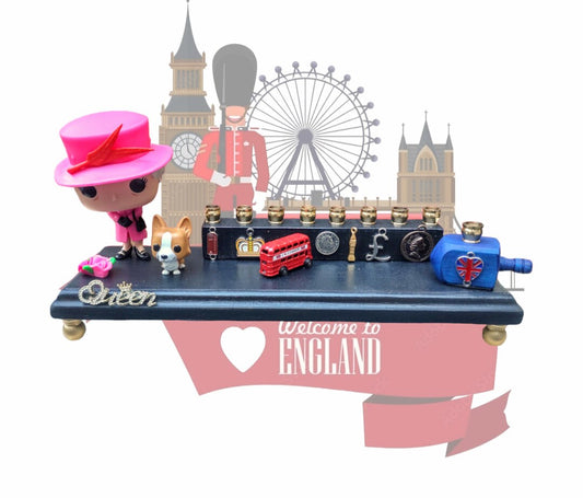 Queen Elizabeth Commemorative Menorah with Corgi & English Charms