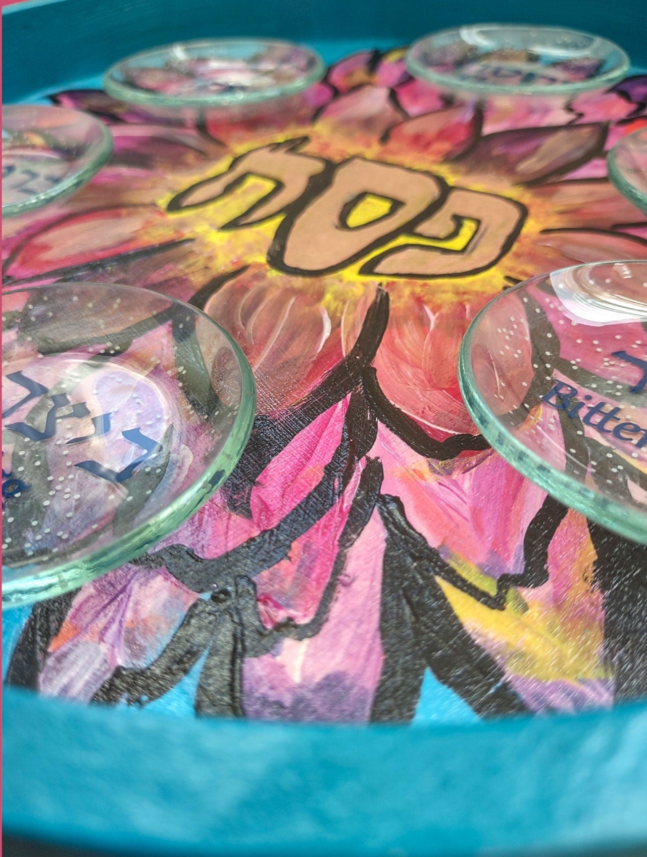 Spring Flower Passover Pesach Seder Plate Judaica hand-painted