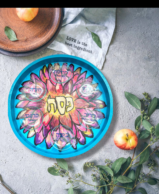 Spring Flower Passover Pesach Seder Plate Judaica hand-painted