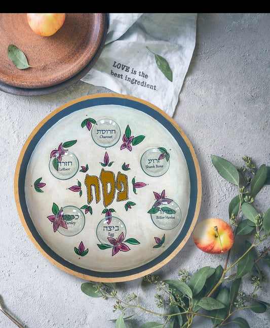 Flower Passover Pesach Seder Plate Judaica hand-painted