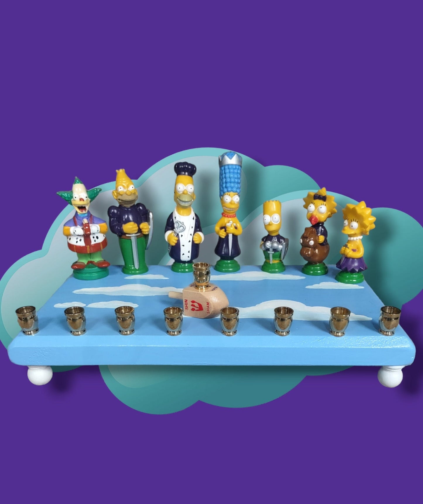 Simpsons Menorah, Repurposed Toy Hanukkiah, Handmade Judaica