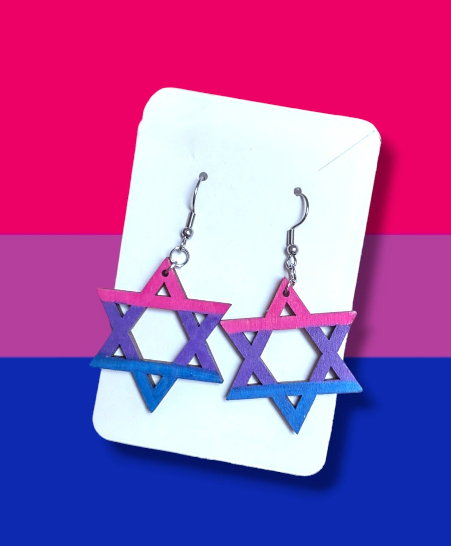 Handmade Bisexual Flag Star of David Earrings, LGBTQ+ Jewish Pride