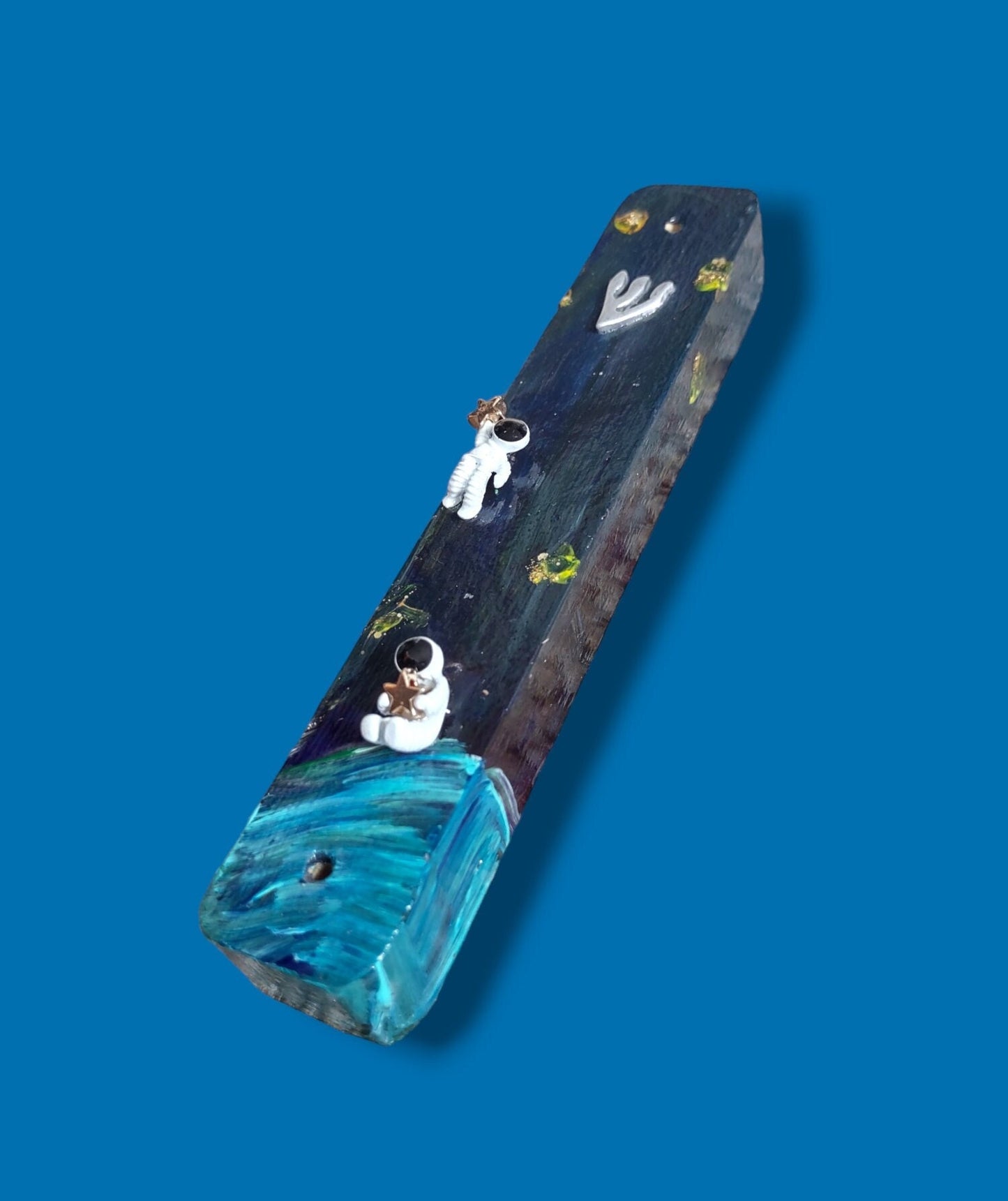 Astronaut Mezuzah, Sparkly Black Paint Pour, Kids Upsherin Gift