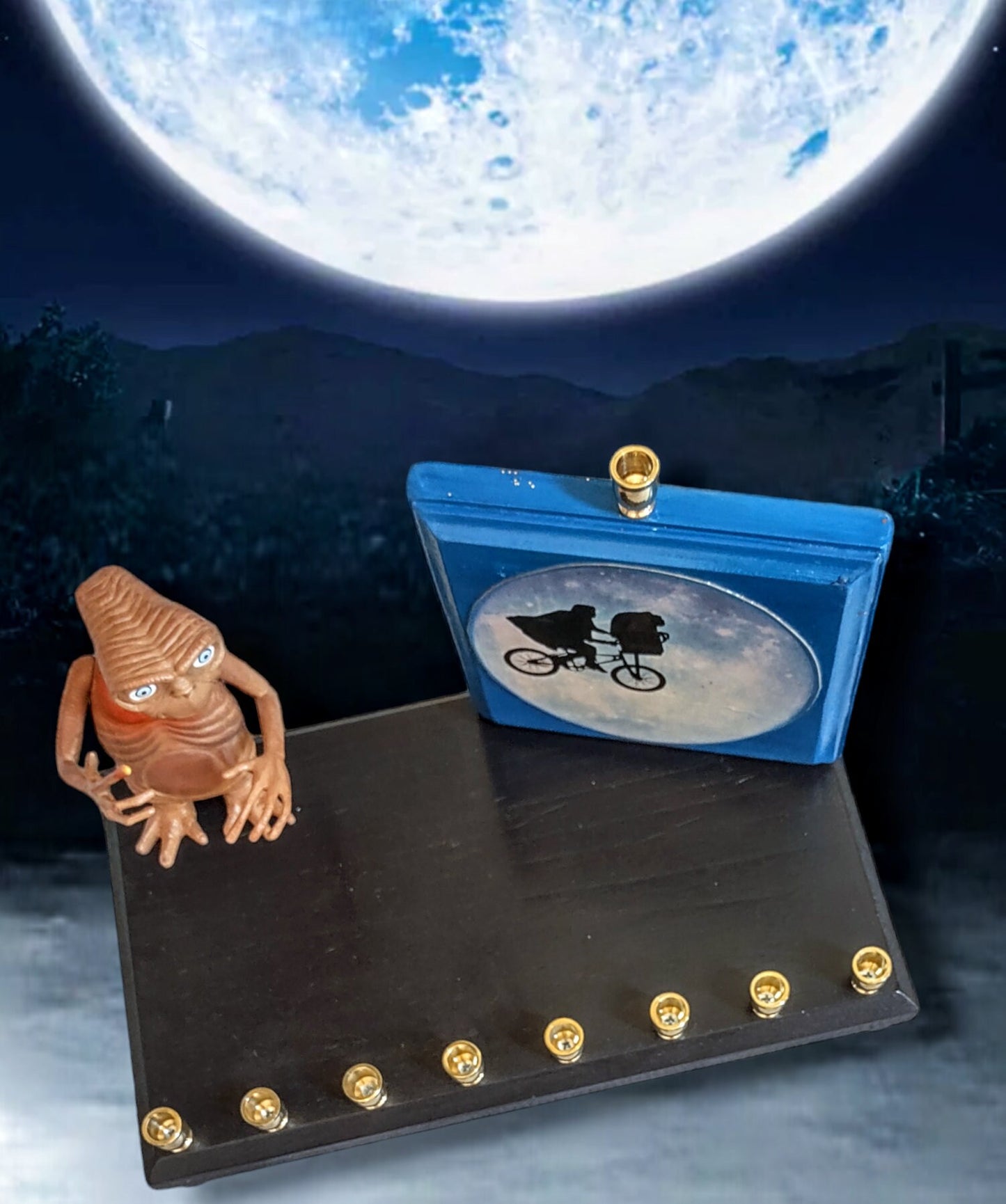 E.T. Collector's Silhouette Menorah Pop Culture Judaica Hanukkiah Repurposed Toys