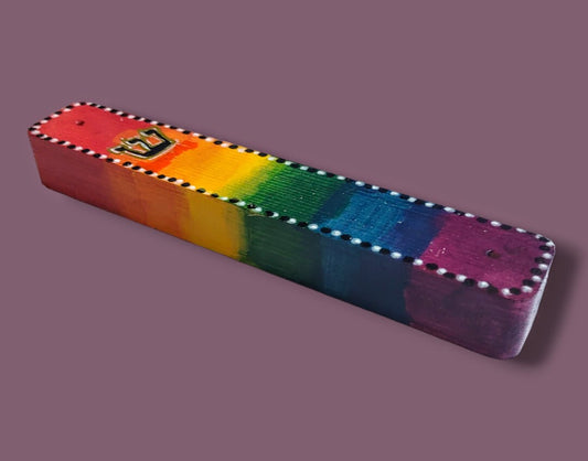 Stained Wood Rainbow Mezuzah lgbtq unique Judaica gift Jewish Hanukkah Mezuzot