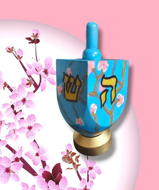 Hand Painted Cherry Blossom Dreidel - Unique Hanukkah Gift