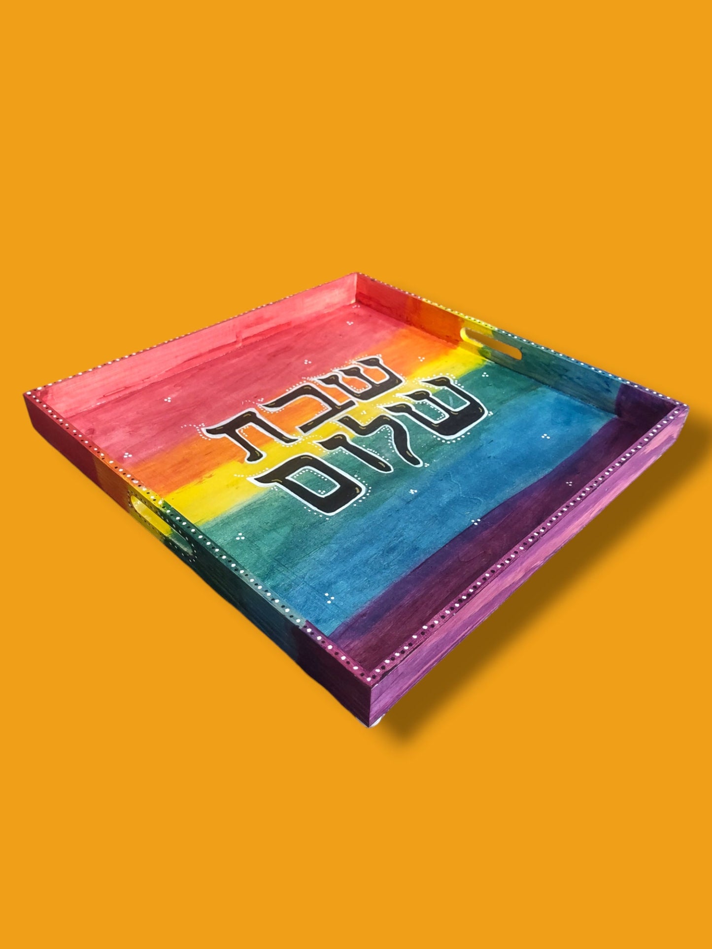 Stained Rainbow Wood Challah Plate: Hand-Painted Pesach Plate