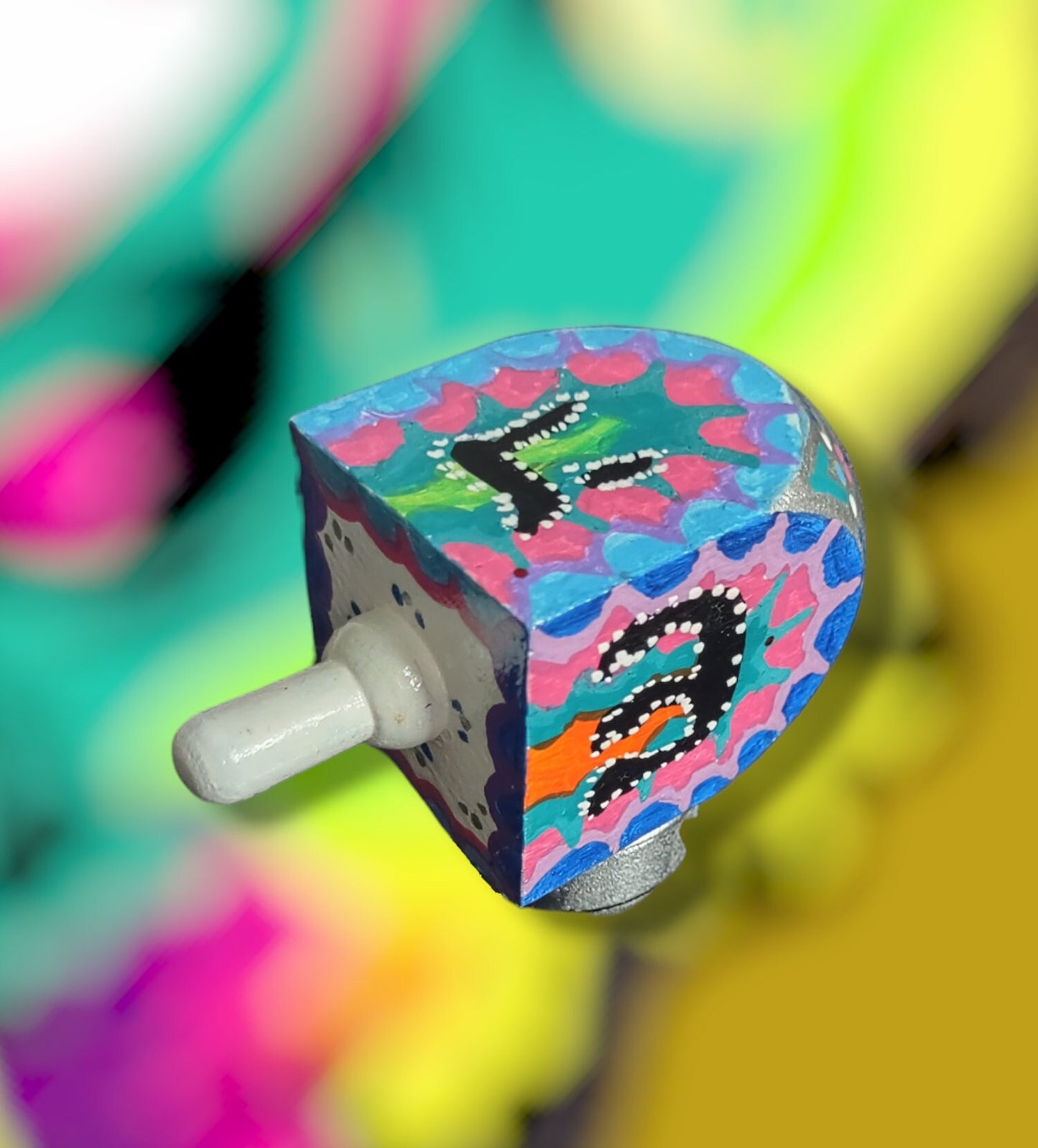 Hand Painted Neon Dreidel, Unique Hanukkah Gift