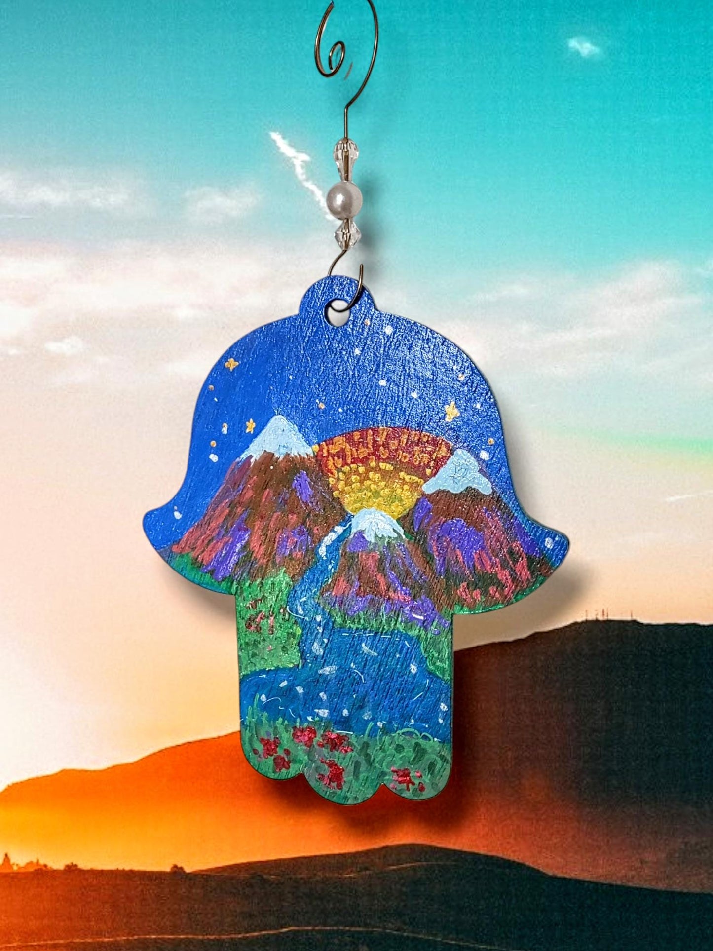 Hand Painted Wooden Hamsa, Jewish Home Decor