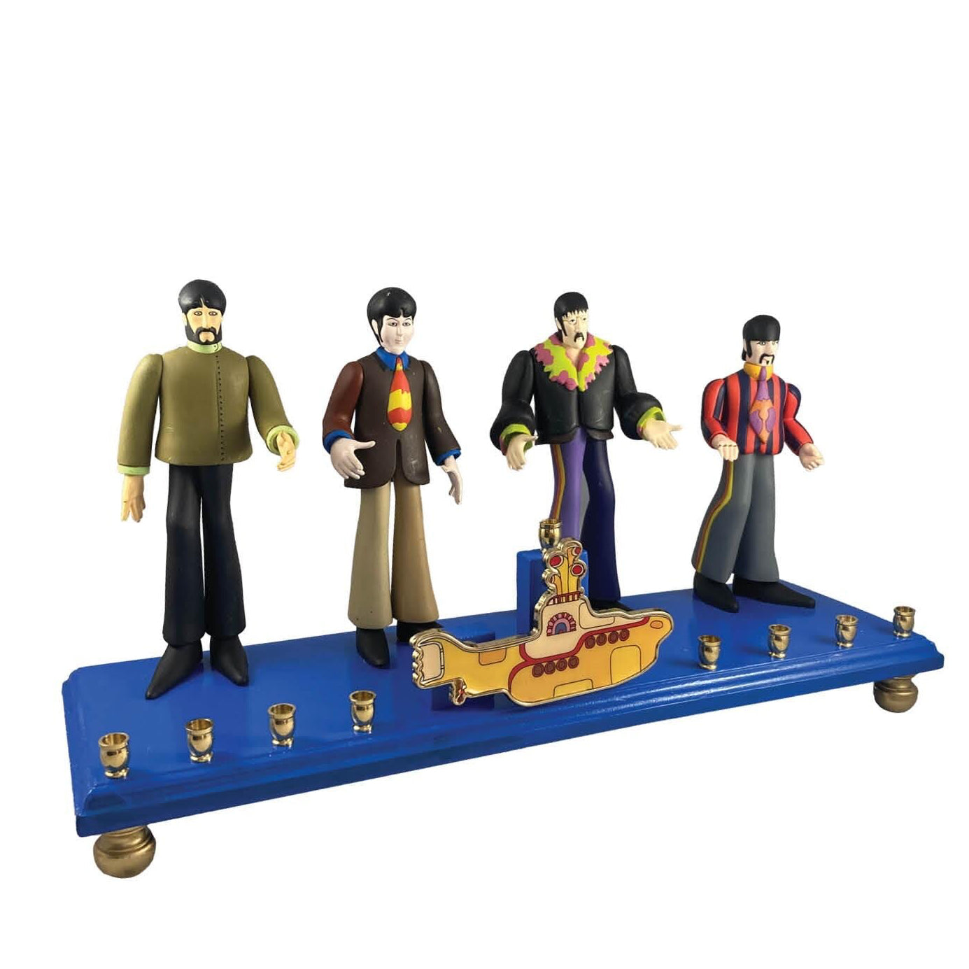 Collector Beatles Yellow Submarine Menorah Judaica Hanukkah Repurposed Figures John Lennon Ringo Paul McCarthy George Magnet Bottle Opener