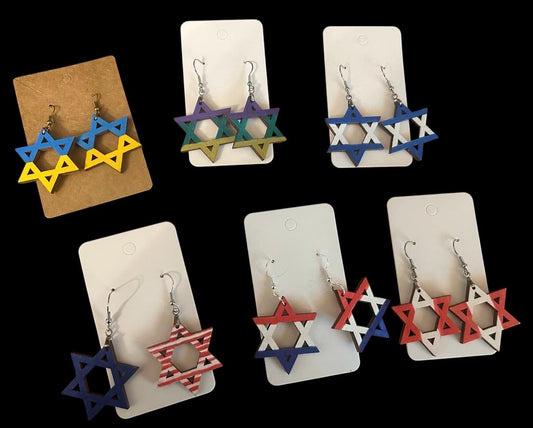 Solidarity Patriotic Earrings Israel Ukraine Canada USA France Mardi Gras Jewish Star Earrings