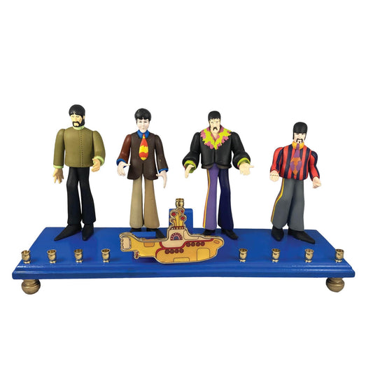 Collector Beatles Yellow Submarine Menorah Judaica Hanukkah Repurposed Figures John Lennon Ringo Paul McCarthy George Magnet Bottle Opener