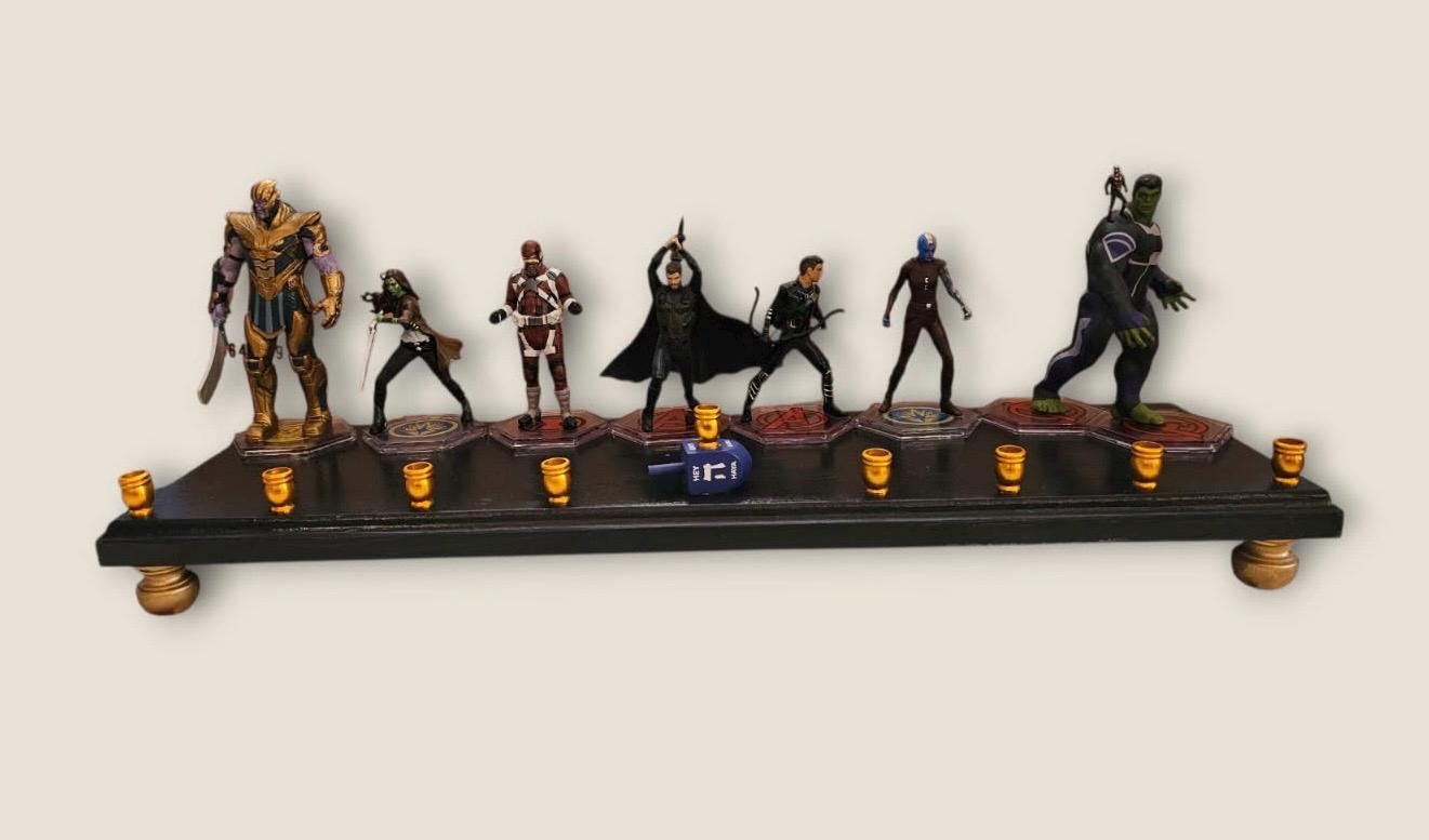 Avengers Menorah: Repurposed Superhero Action Figures, Hanukkah Judaica