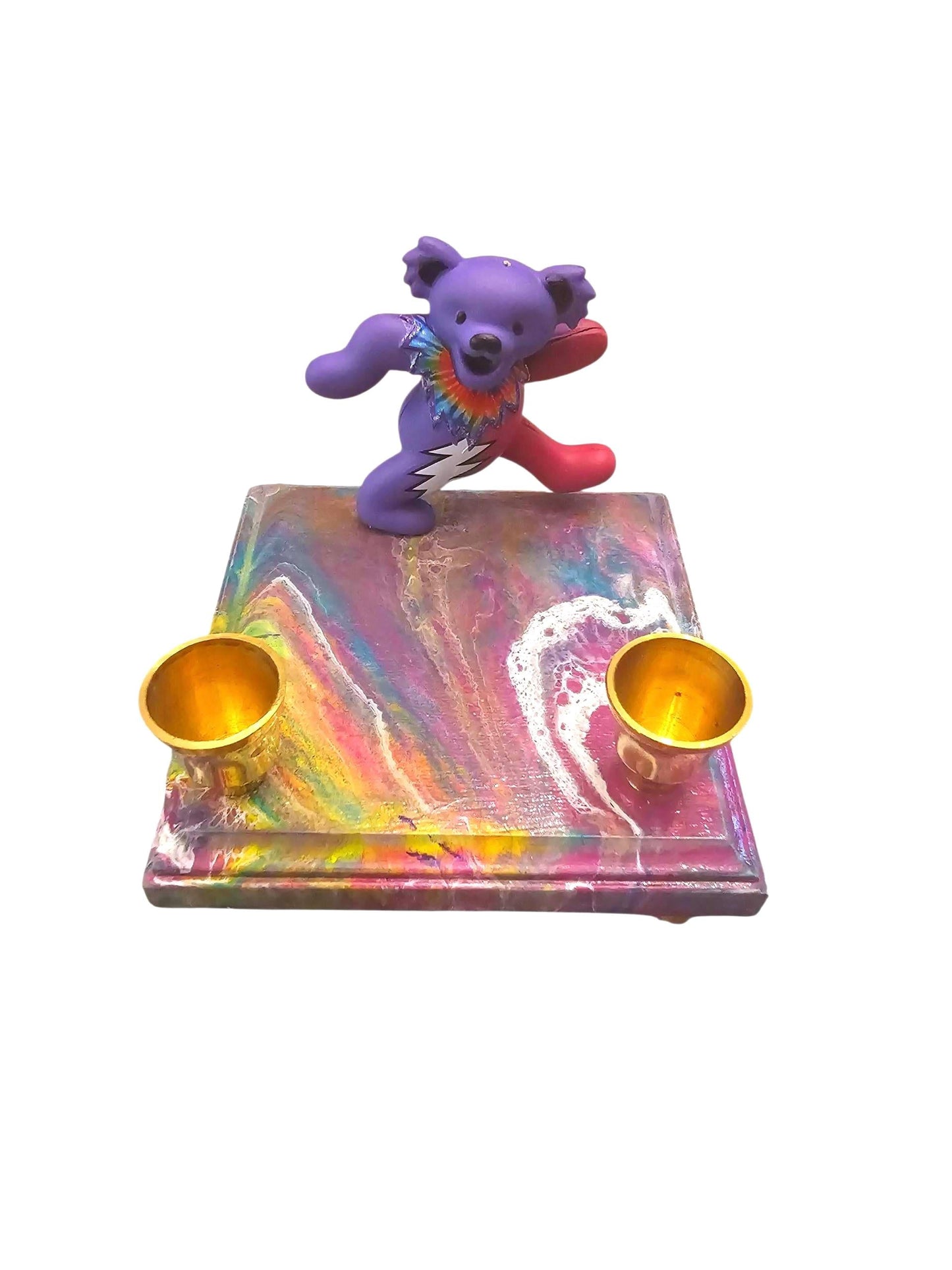 Grateful Dead Dancing Bear Shabbat Candle Holder Psychedelic Paint Jerry Garcia Music Judaica