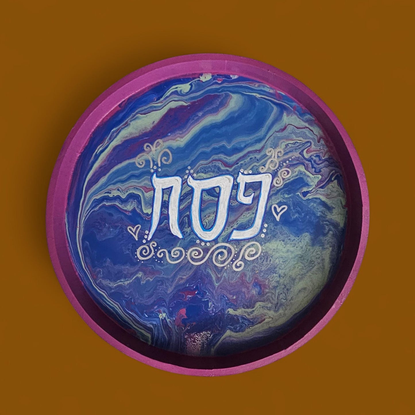 Hand Painted Seder Plate Funky Paint Pour Psychedelic Passover Judaica