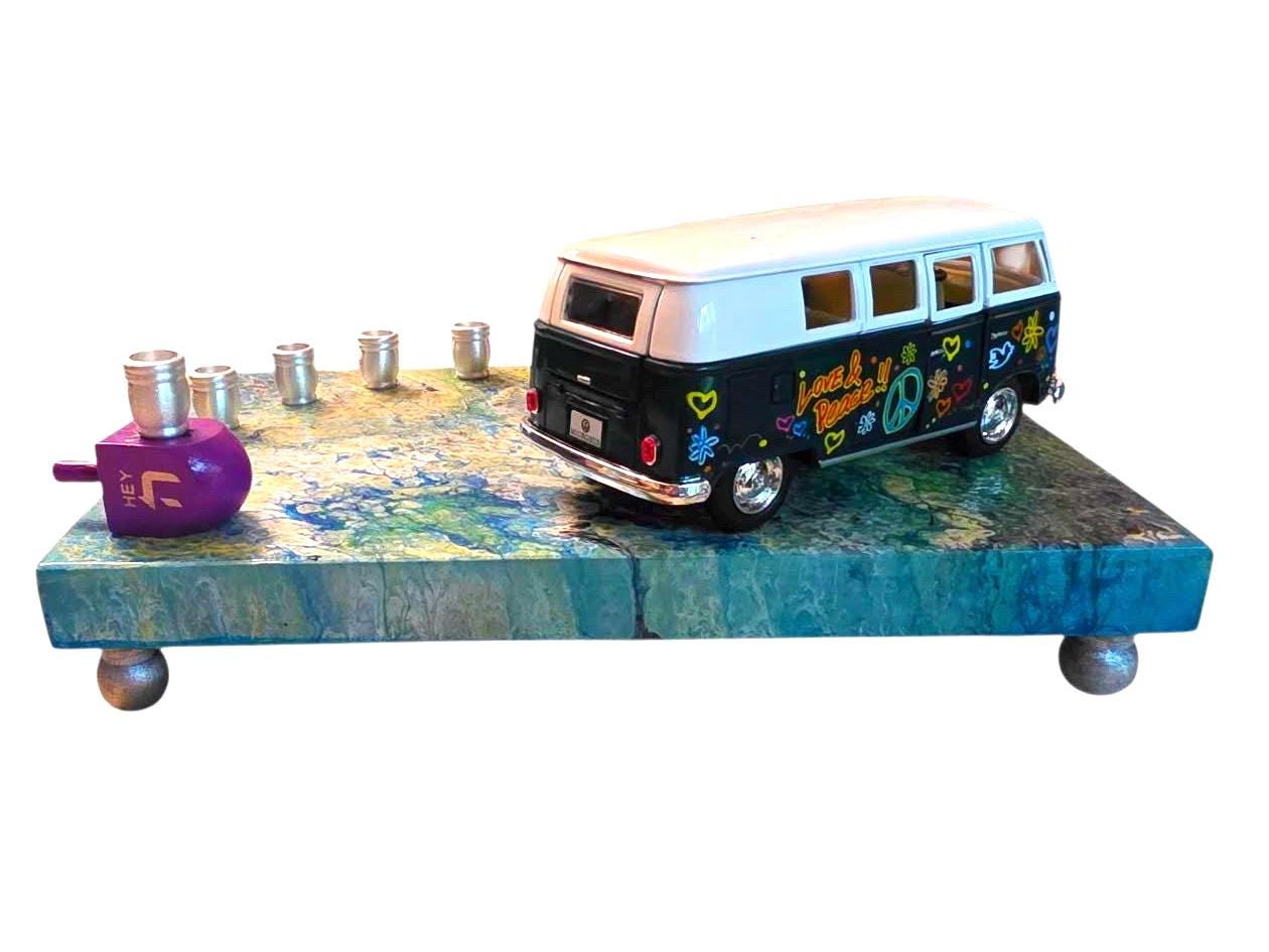 VW and school bus Psychedelic Hippie Menorah