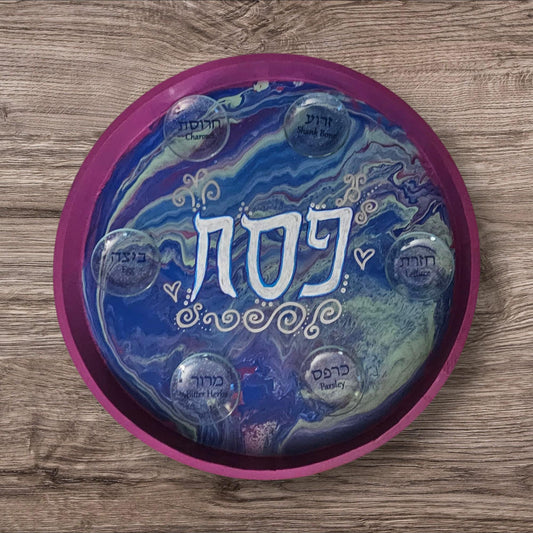 Hand Painted Seder Plate Funky Paint Pour Psychedelic Passover Judaica