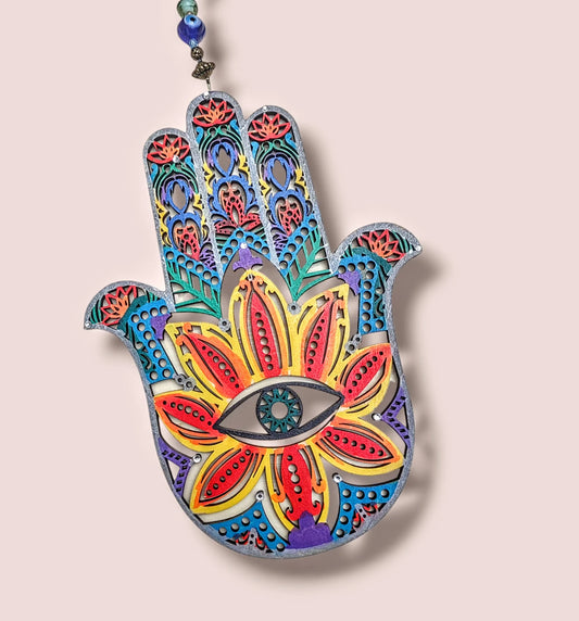 Hand-Painted Wood Hamsa