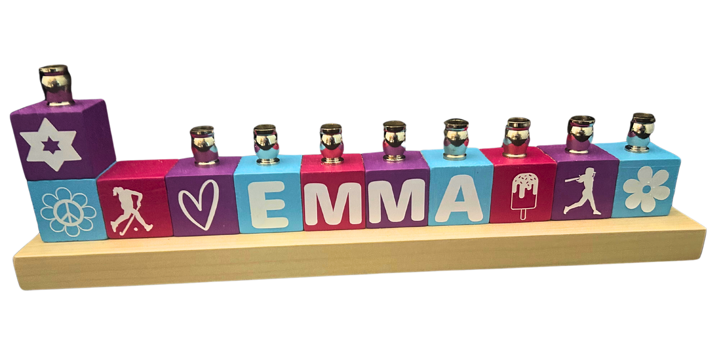 Personalized Name Blocks Menorah- Modern Design