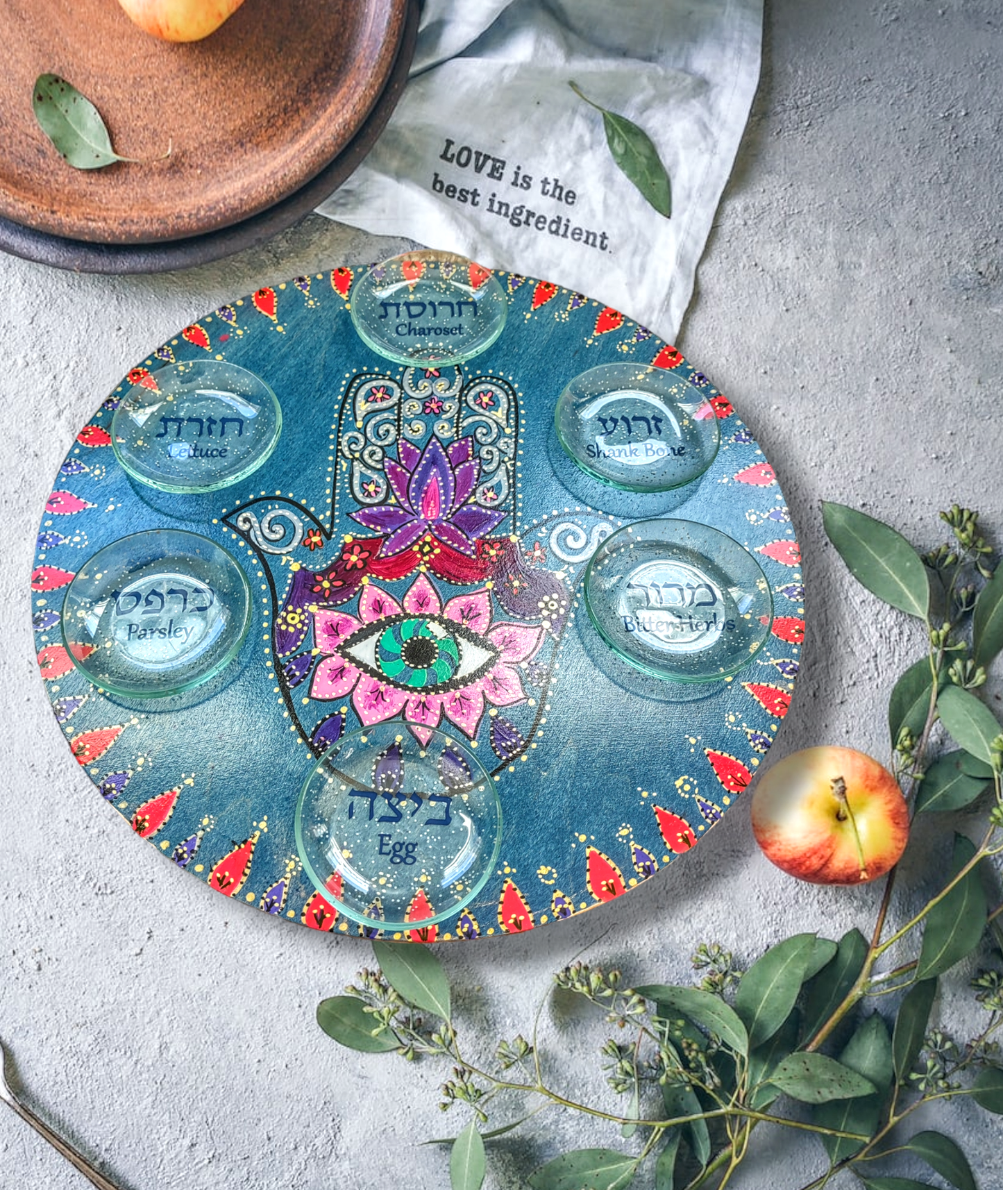 Hand Painted Hamsa Seder Plate