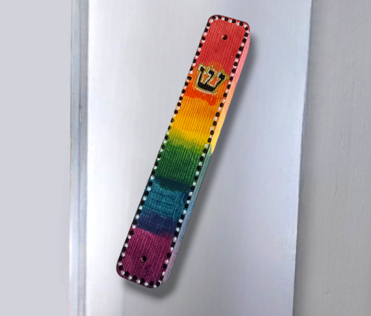 Stained Wood Rainbow Mezuzah