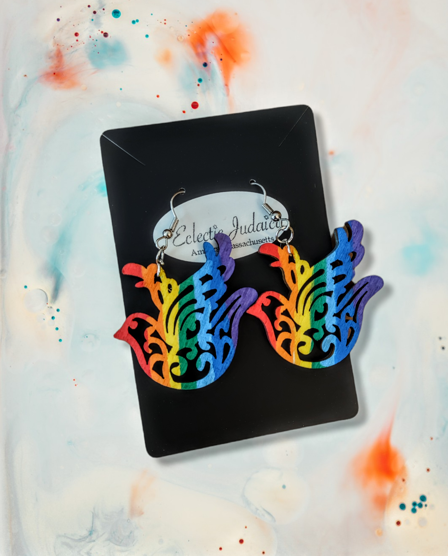 Rainbow Shalom Peace Dove Earrings