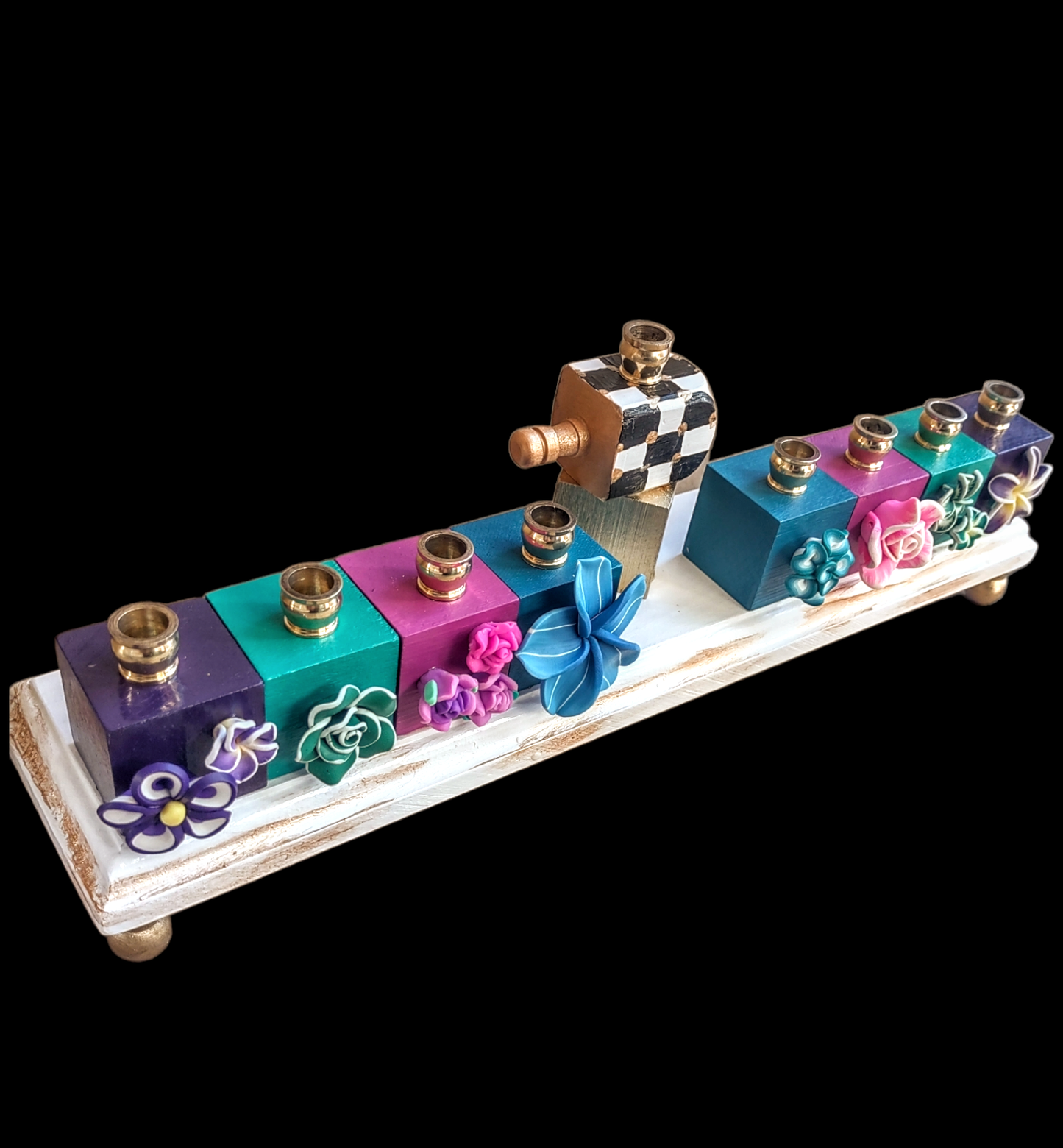 Checkerboard Tropical Flower Menorah