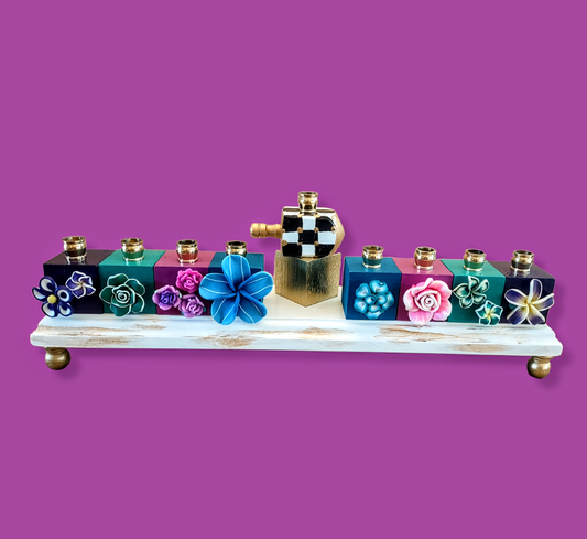 Checkerboard Tropical Flower Menorah