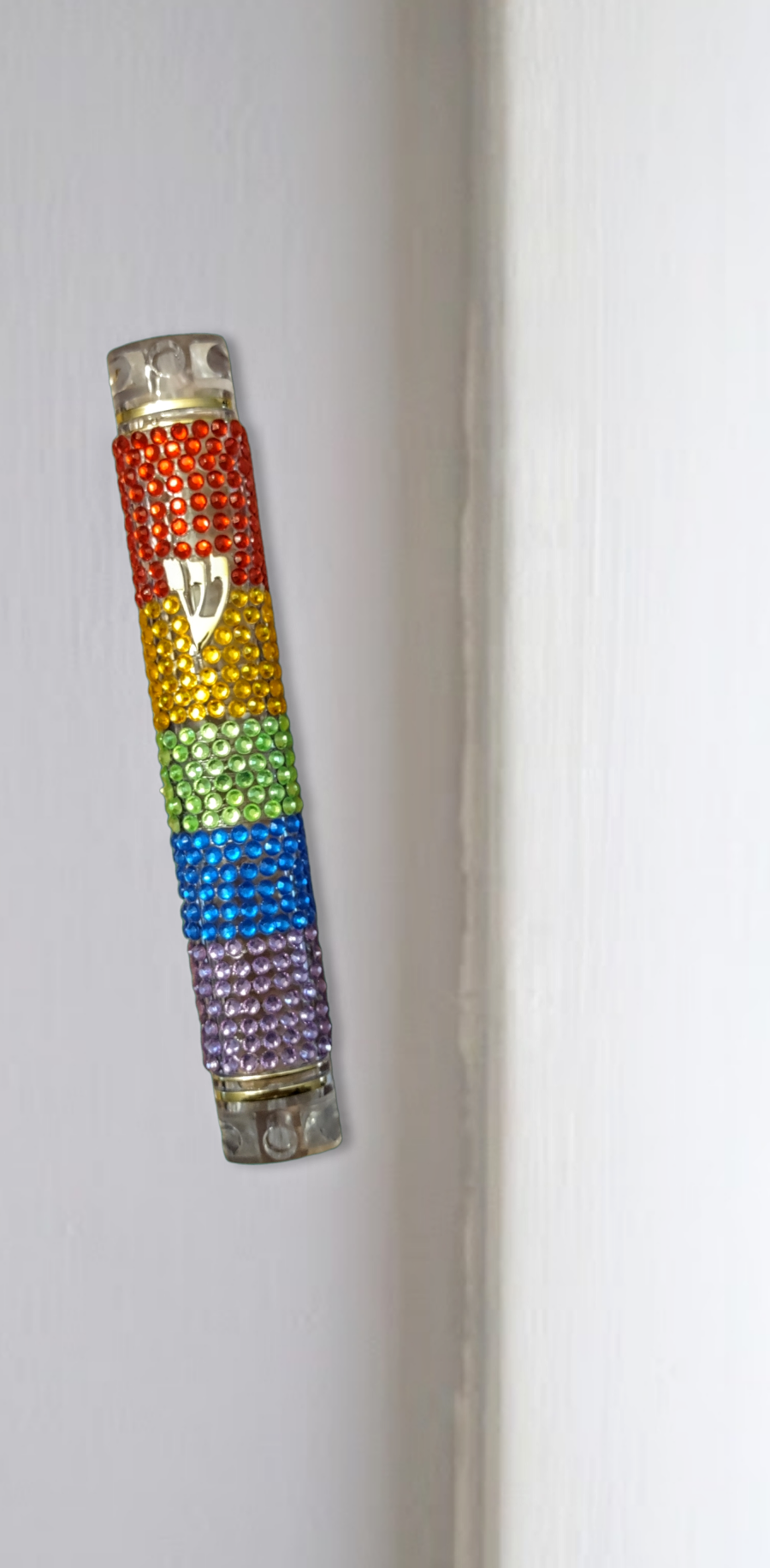 Rainbow Rhinestone Mezuzah Case