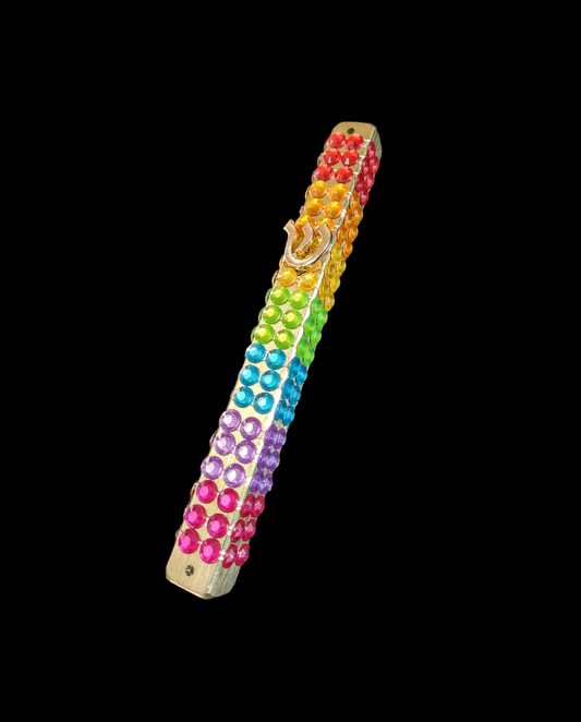 Rainbow/ Multi-color Aluminum Rhinestone Mezuzah