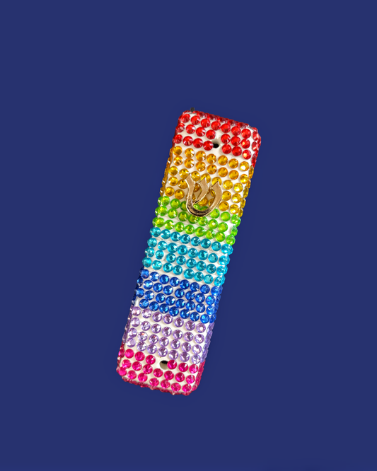 Rainbow Rhinestone Ceramic Mezuzah