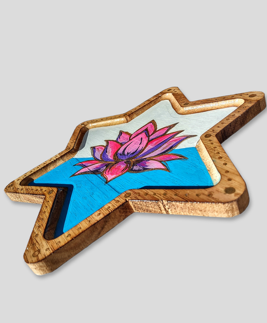 Lotus Hardwood Hand Painted Decorative Plate