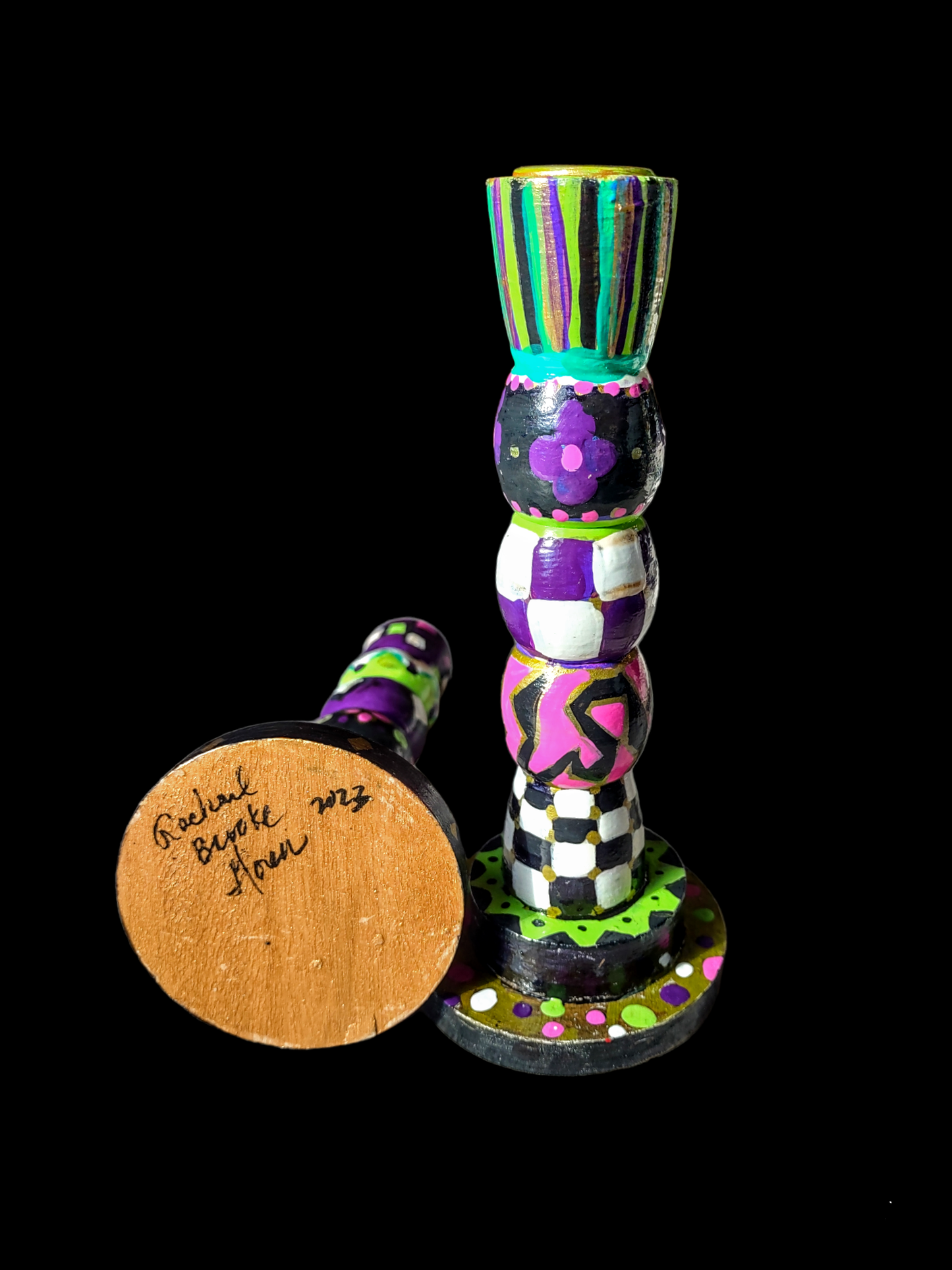 Colorful Checkerboard Shabbat Candle Holders