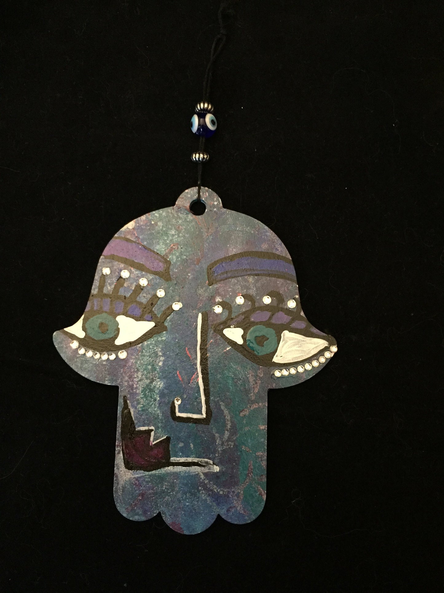 Handpainted Hamsa- Face with Peacock Feather