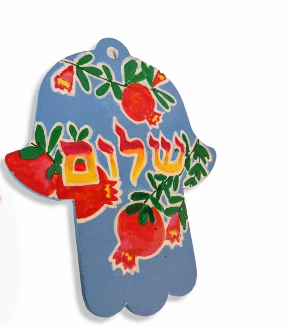 Hand-Painted Pomegranate Mezuzah Case & Hamsa