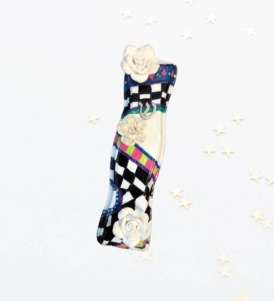 Checkered Mezuzah with Flowers