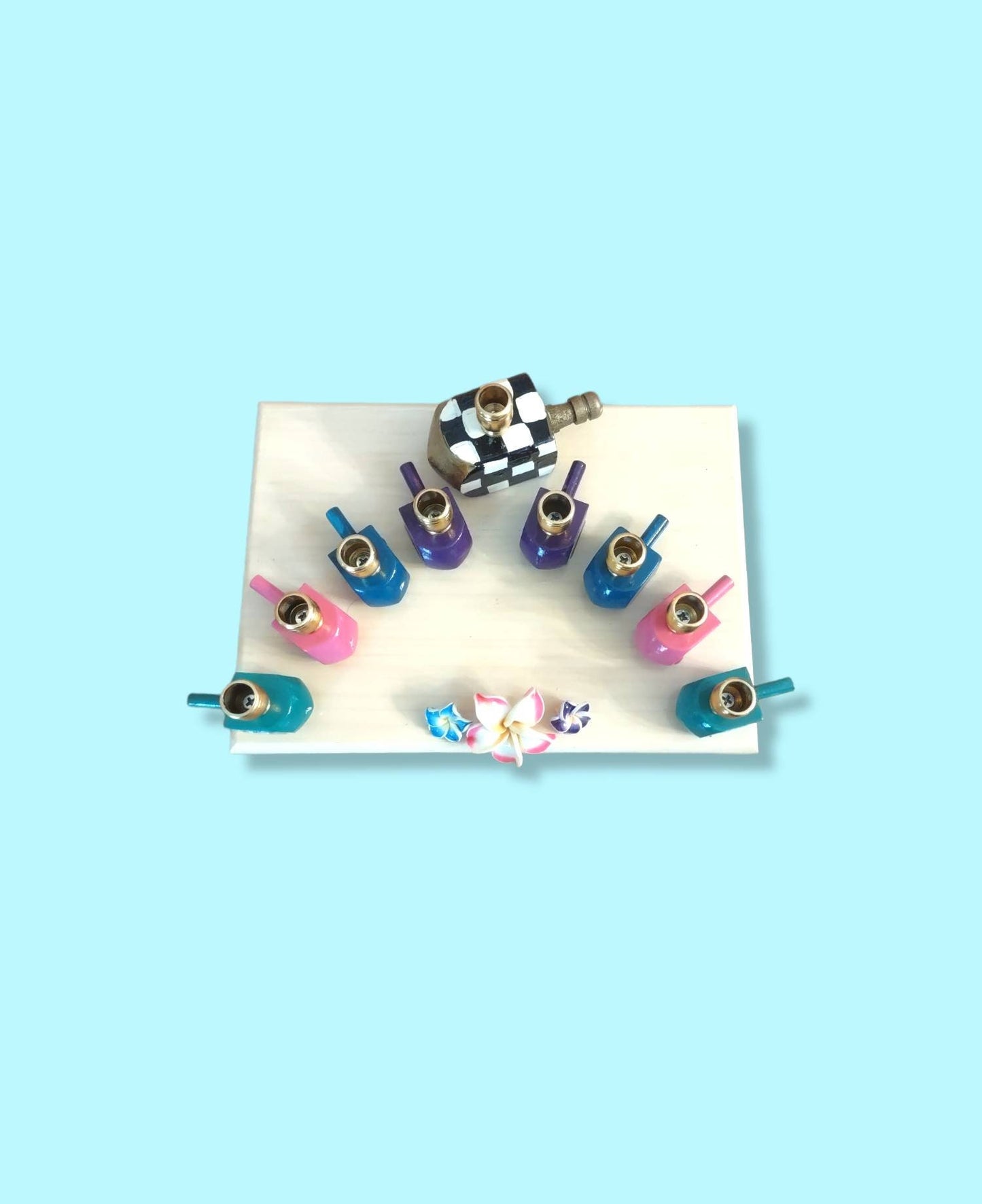Checkered Jewel Tone Flowers Menorah