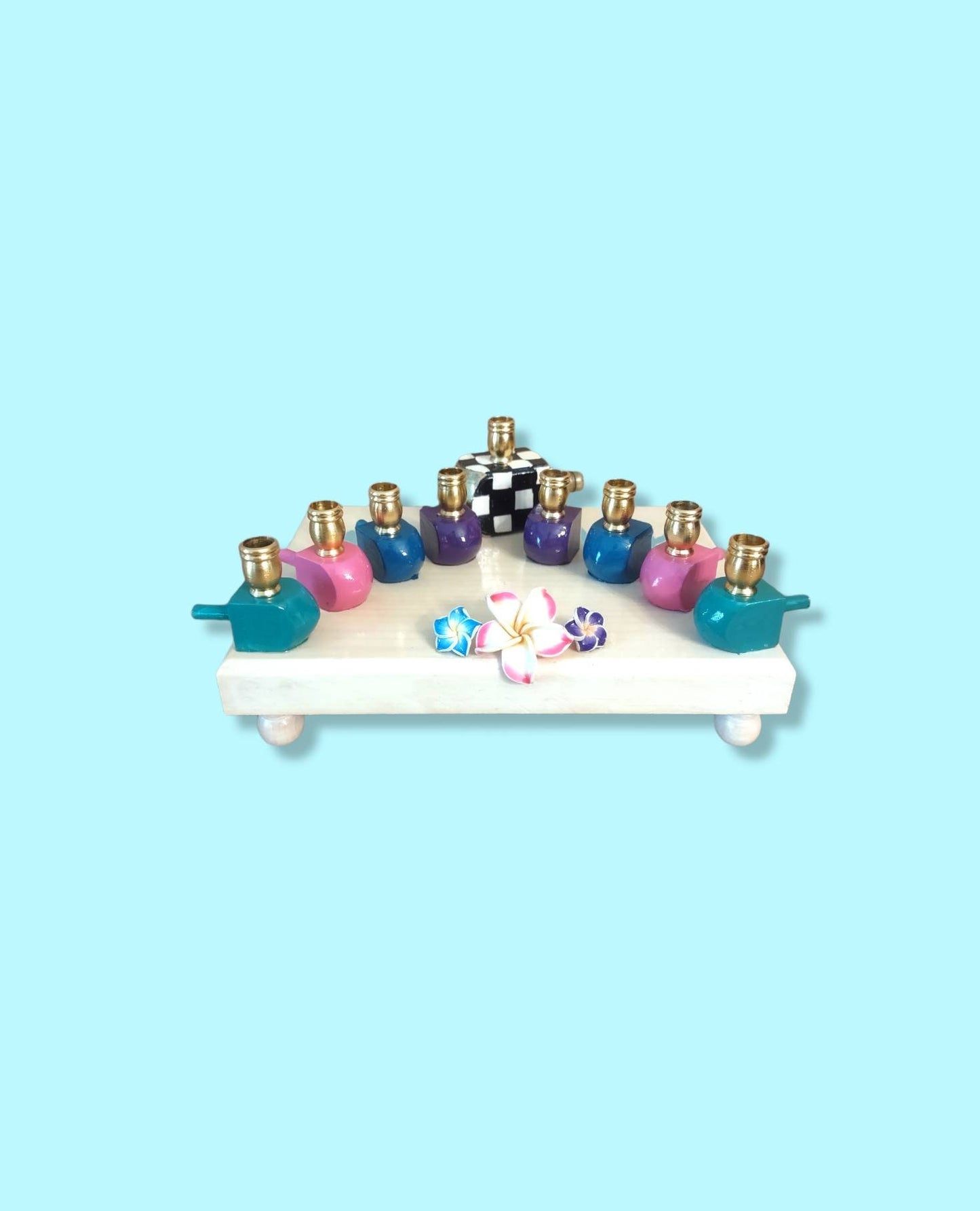 Checkered Jewel Tone Flowers Menorah