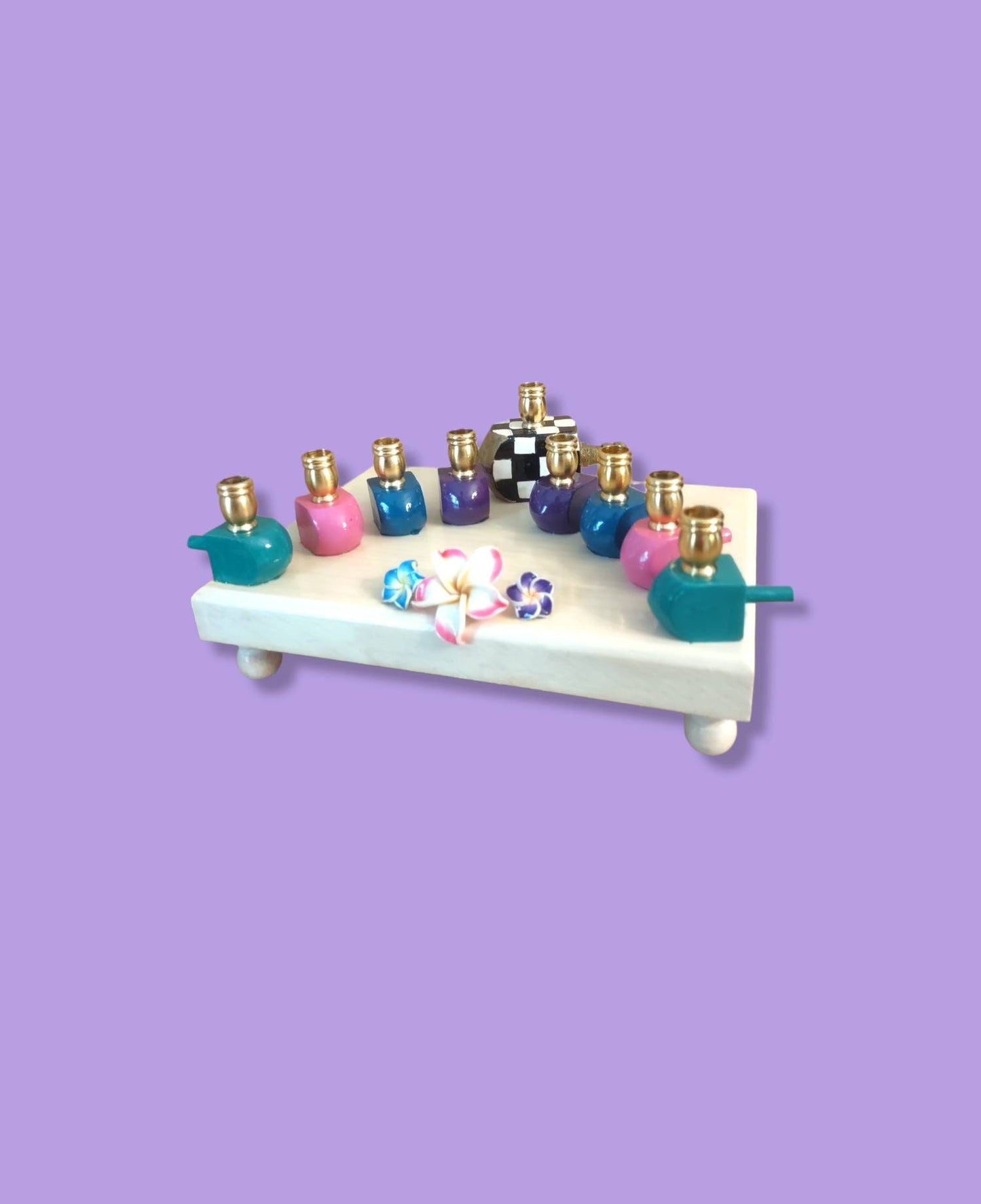 Checkered Jewel Tone Flowers Menorah
