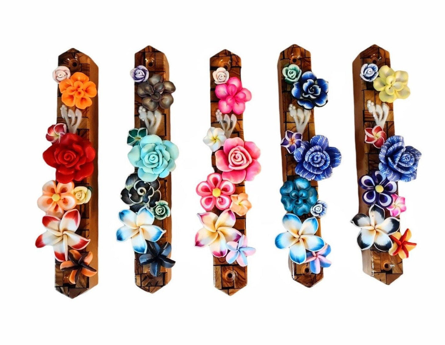 Olive Wood & Flowers Mezuzah Case