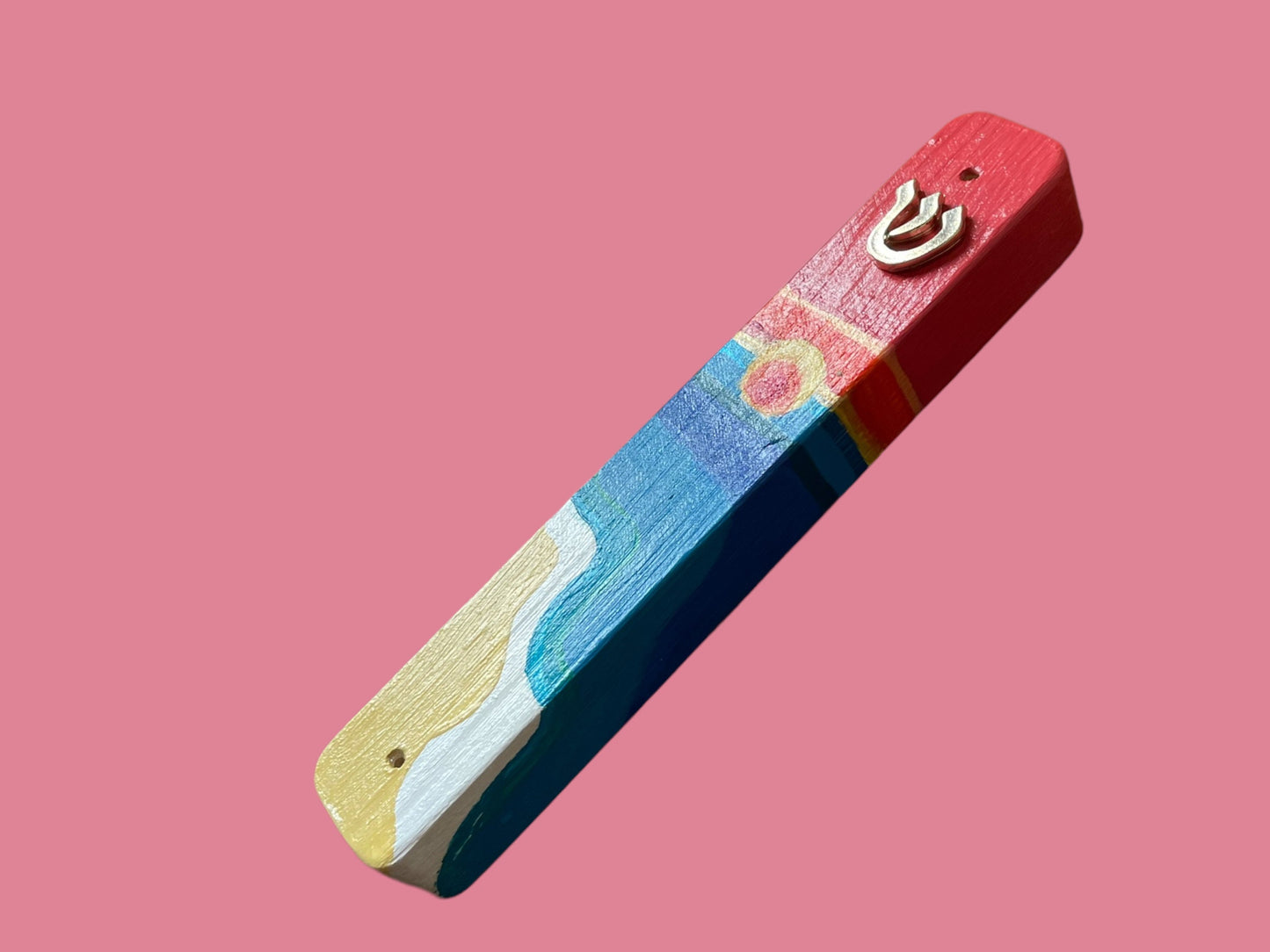 Hand-painted beach sunset mezuzah Judaica home Jewish housewarming
