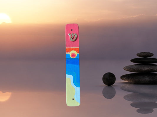 Hand-painted beach sunset mezuzah Judaica home Jewish housewarming