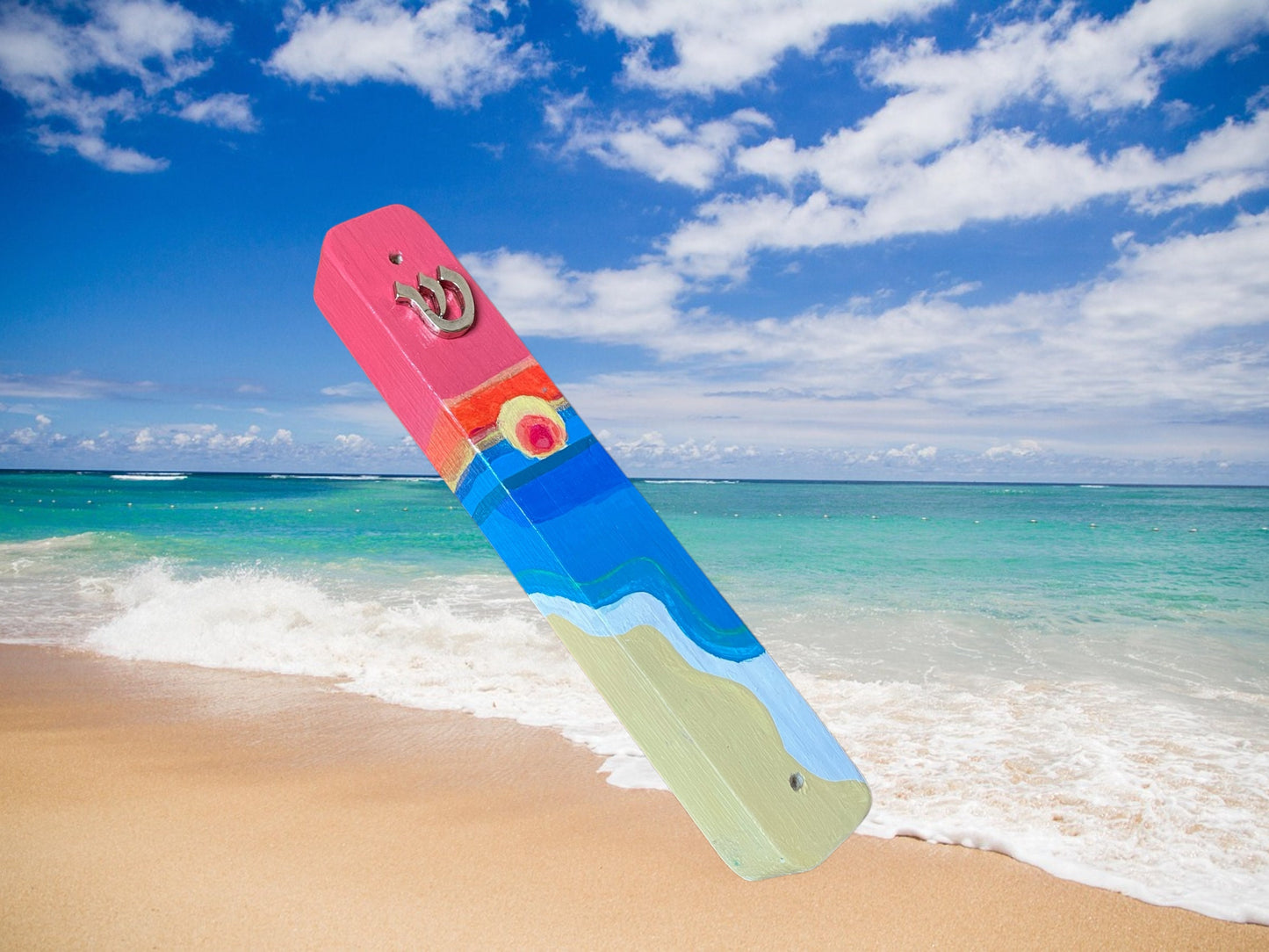 Hand-painted beach sunset mezuzah Judaica home Jewish housewarming