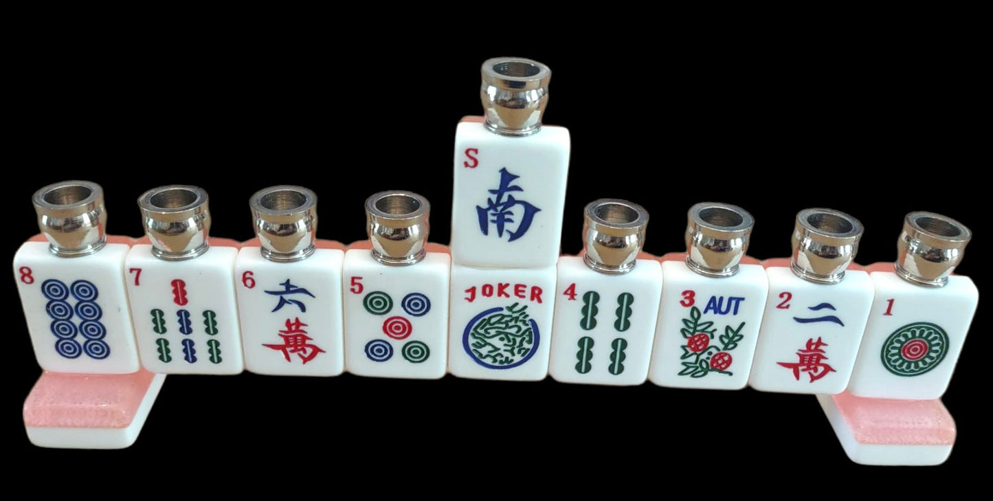 Mah Jong Menorah in Pink Glitter
