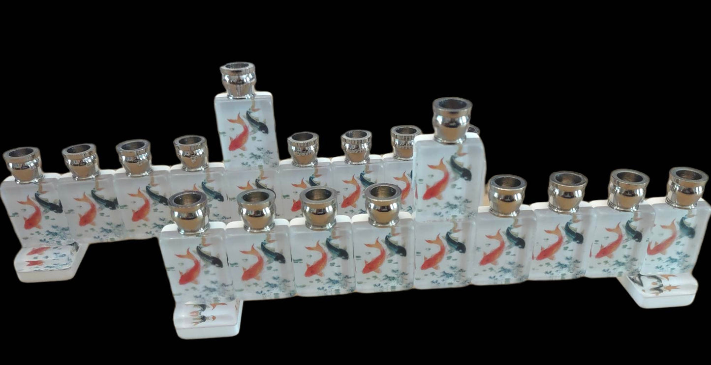 Mah Jong Menorah with Koi Fish Backing