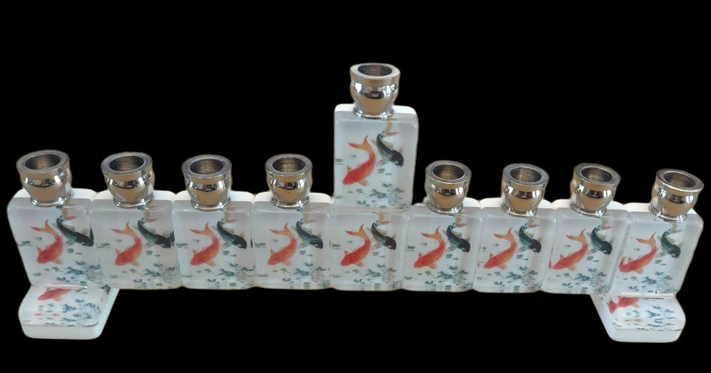 Mah Jong Menorah with Koi Fish Backing