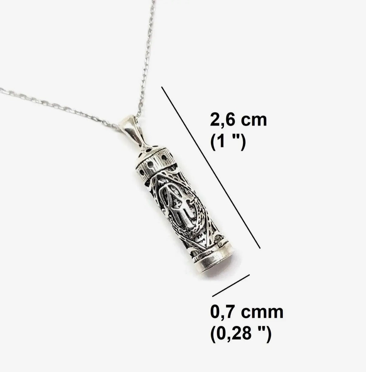 Sterling Silver Hamsa Hand Mezuzah Case pendant necklace